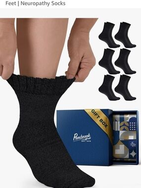 Black Neuropathy Comfort Crew Socks - 6 Pack